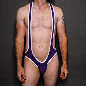 Mesh Bodysuit Open Back - Purple/White