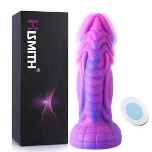 HiSmith - 8" Silicone Vibrating Pink and Purple Dildo (KlicLoK)
